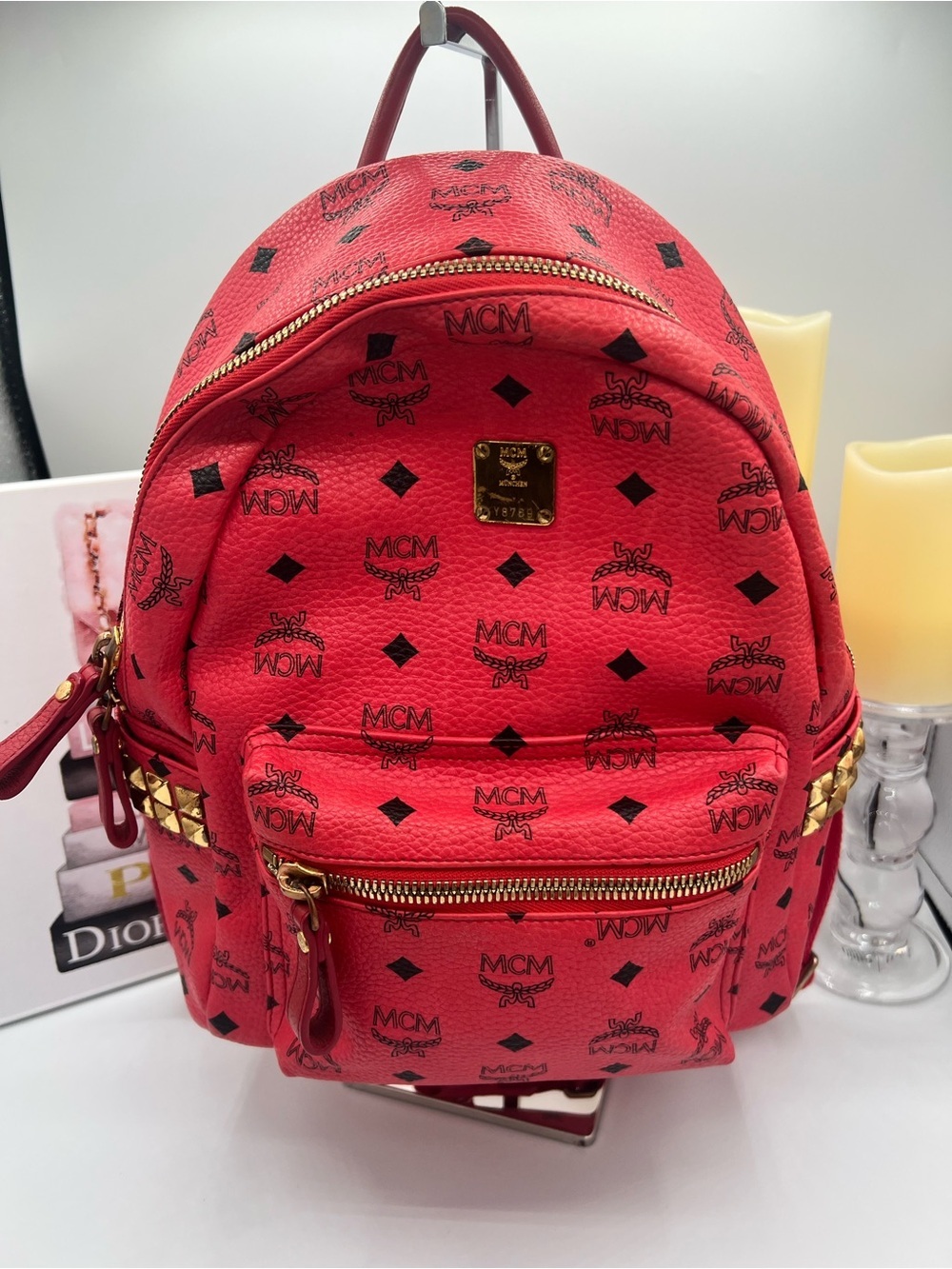 MCM Visetos Stark Backpack with Gold Studs - EUC with COA